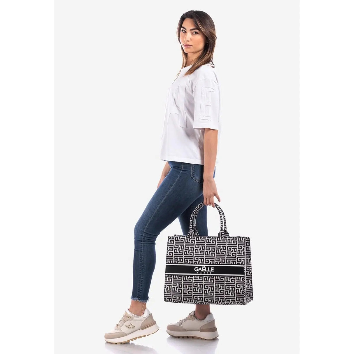 Borsa GAELLE Donna MAXI SHOPPER CANVAS STAMPA Nero GAELLE Angolo dello Sport