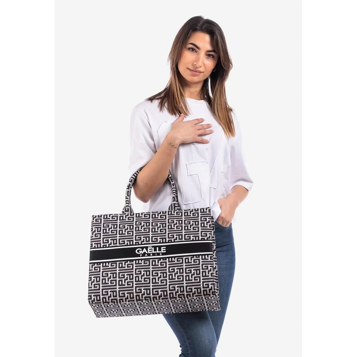 Borsa GAELLE Donna MAXI SHOPPER CANVAS STAMPA Nero GAELLE Angolo dello Sport