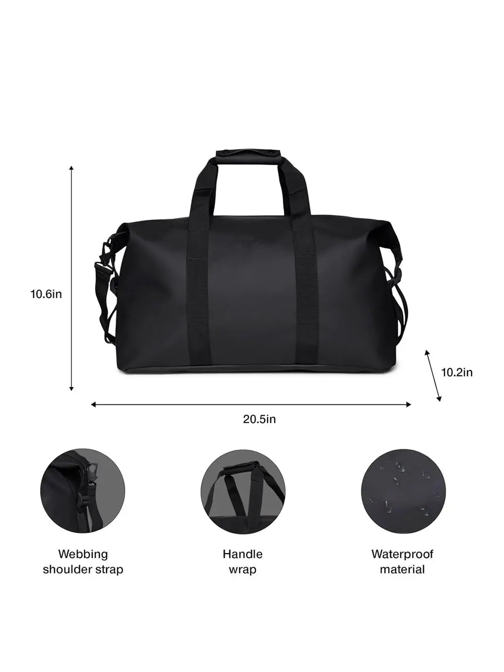 Borsa Rains Unisex Hilo Weekend Nero Rains  Angolo dello Sport