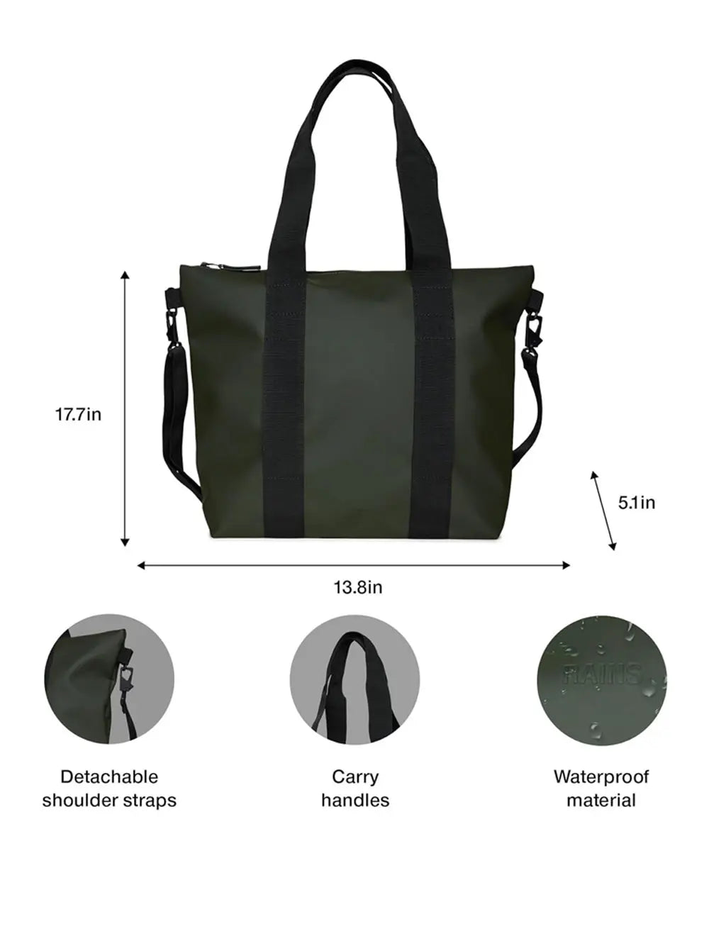 Borsa Rains Unisex Tote Mini Verde Rains  Angolo dello Sport