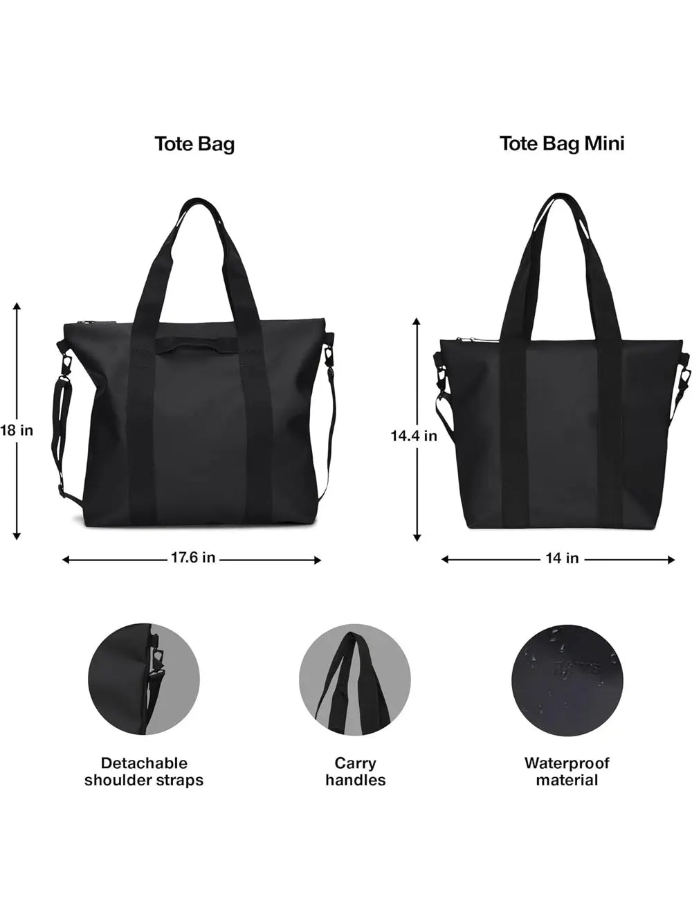 Borsa Rains Unisex Tote Nero Rains Angolo dello Sport