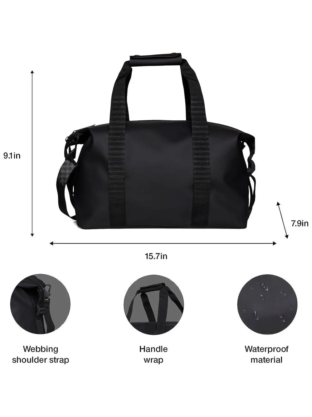 Borsone Rains Hilo Weekend Small Unisex - Nero