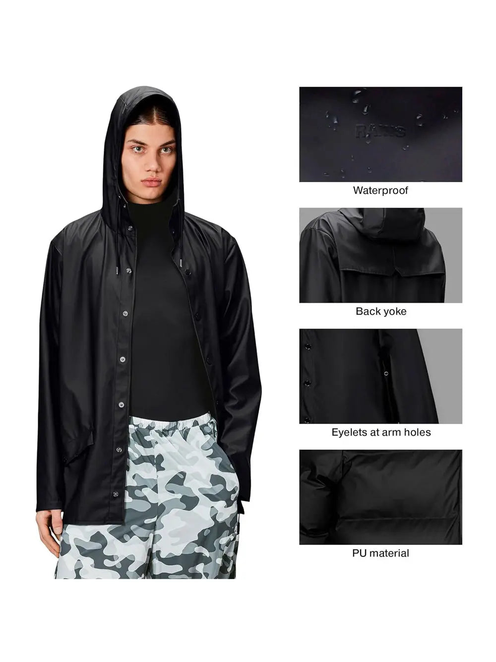 Impermeabile Rains Unisex Nero Rains  Angolo dello Sport