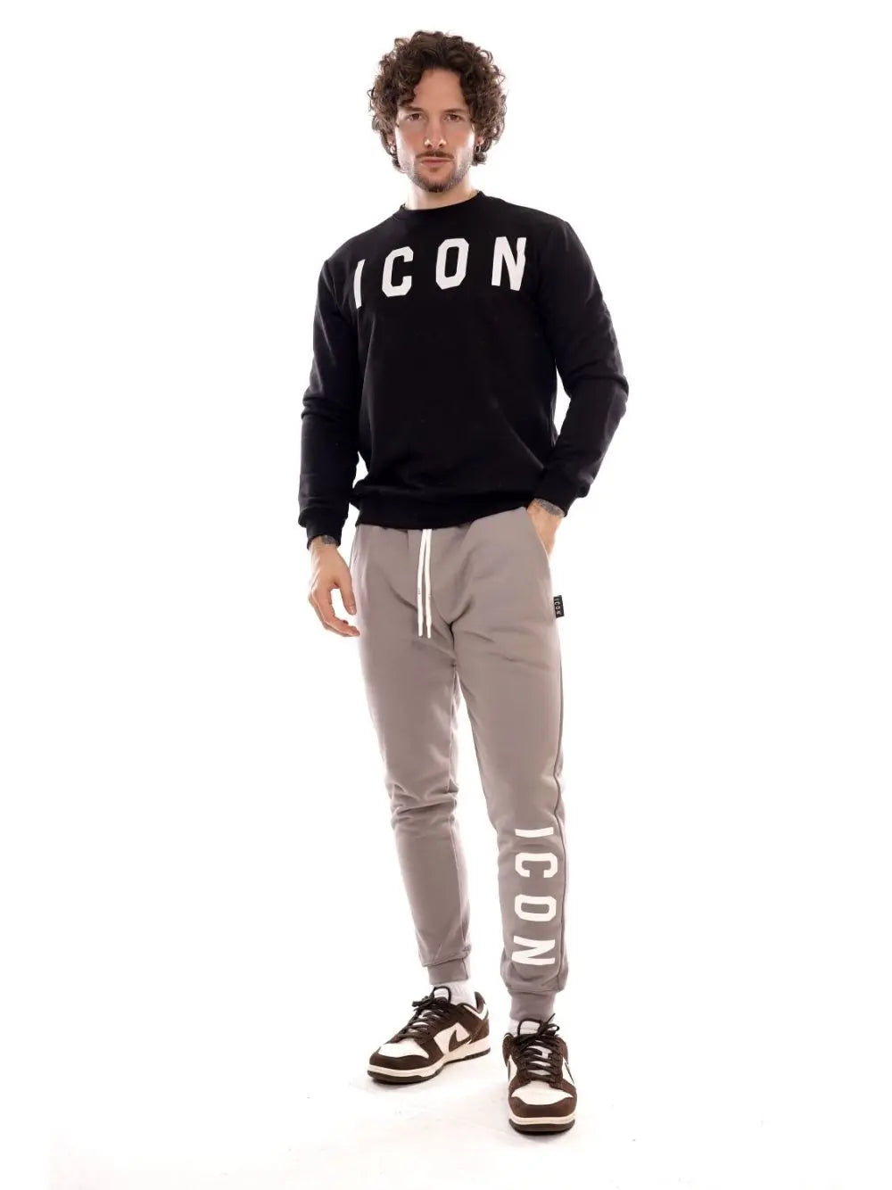 Pantalone Felpa Icon LOGO GRANDE SU GAMBA Uomo - Grigio