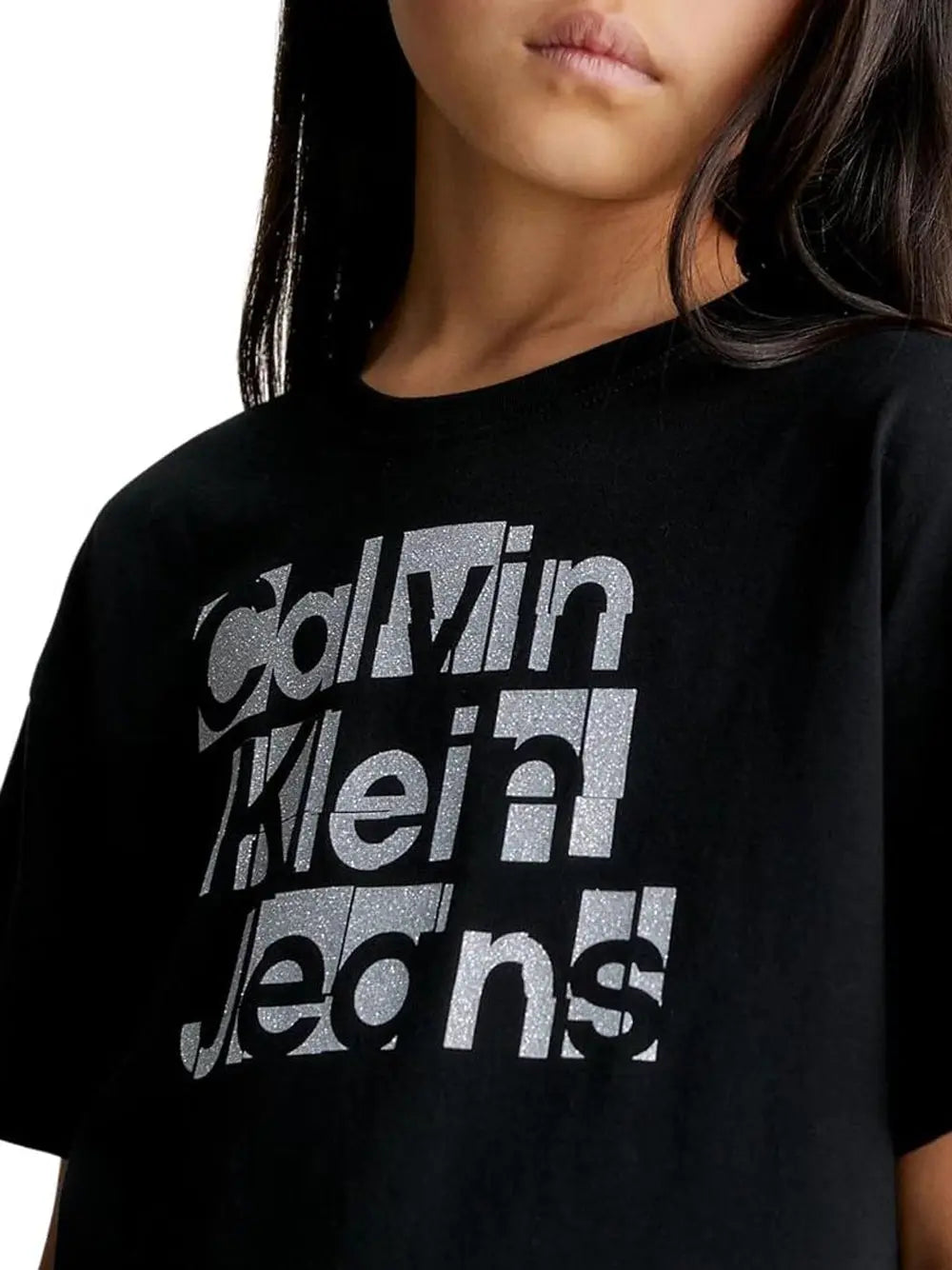 T-Shirt Calvin Klein Bambina Metallic Boxy Nero Calvin Klein Angolo dello Sport