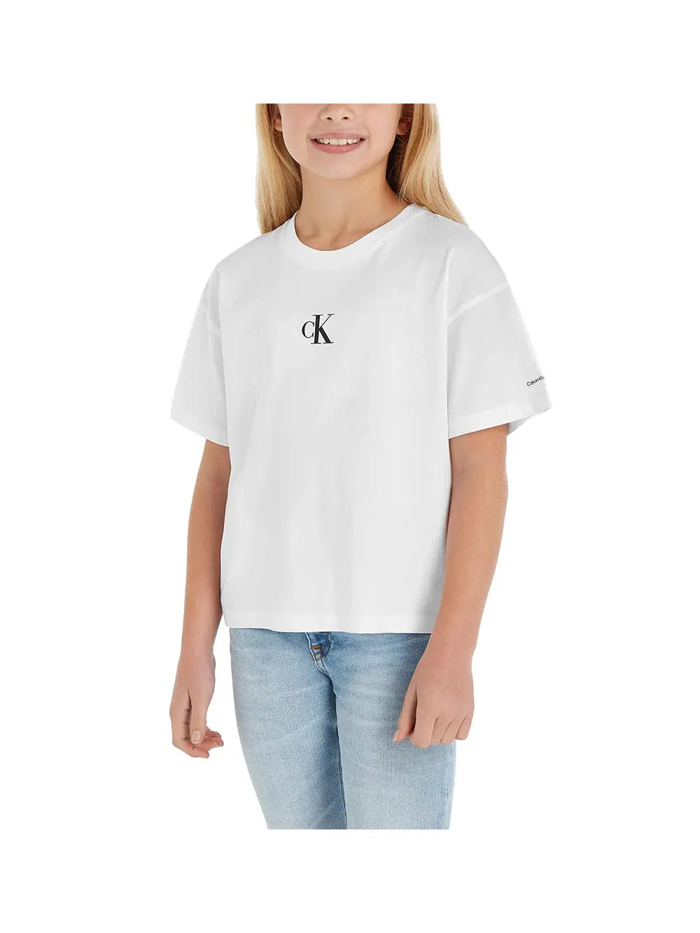 T-Shirt Ck Logo Boxy Calvin Klein Jr Bambina - Bianco