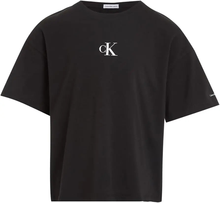 T-Shirt Ck Logo Boxy Calvin Klein Jr Bambina - Nero Calvin Klein Angolo dello Sport