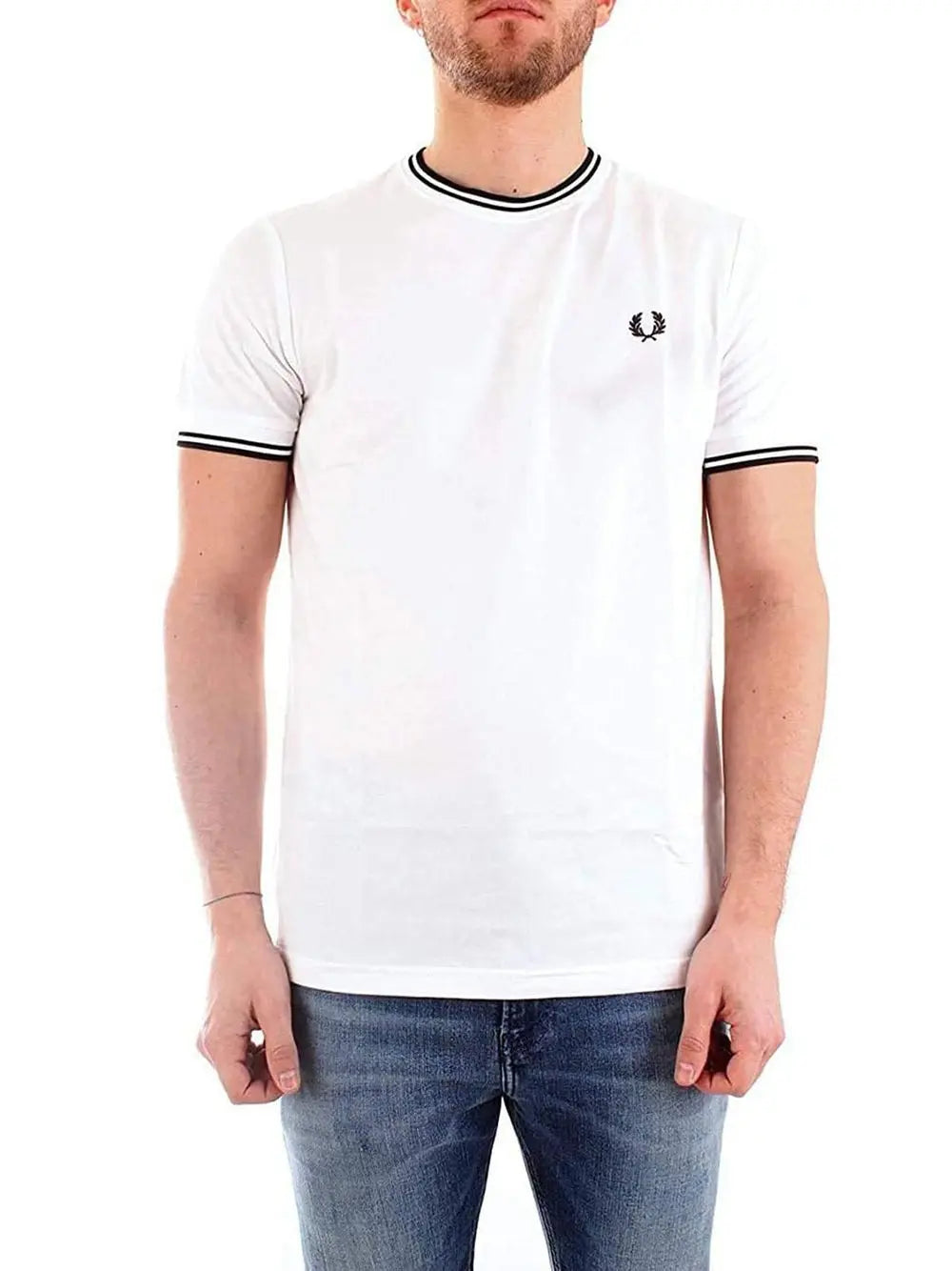 T-Shirt Fred Perry Uomo Twin Tipped Bianco Fred Perry Angolo dello Sport