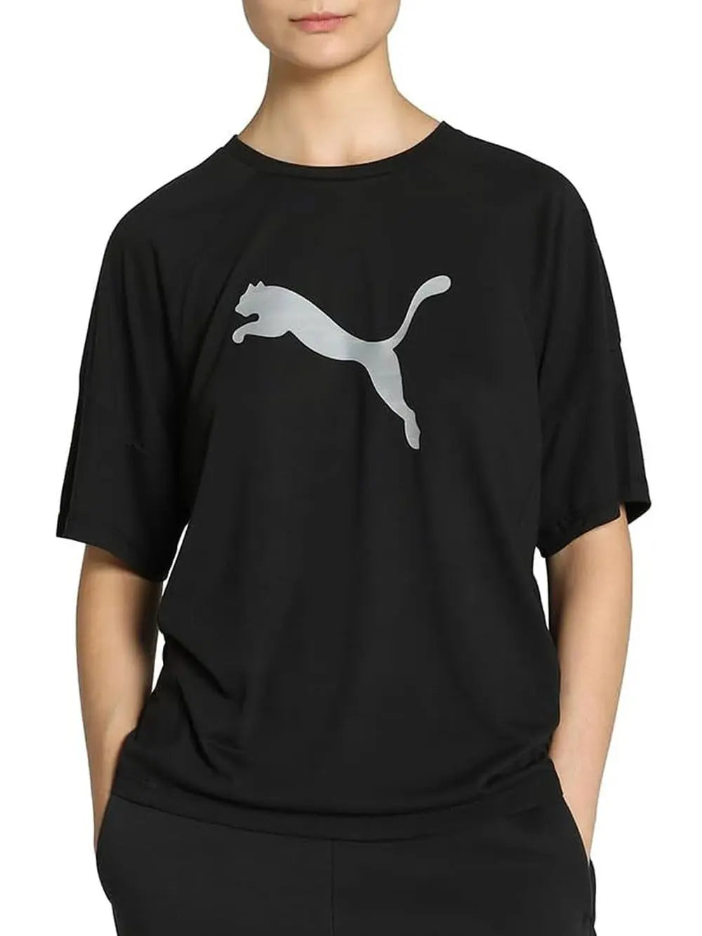 T-Shirt Sportiva Puma Donna Evostripe Graphic Nero Puma Angolo dello Sport