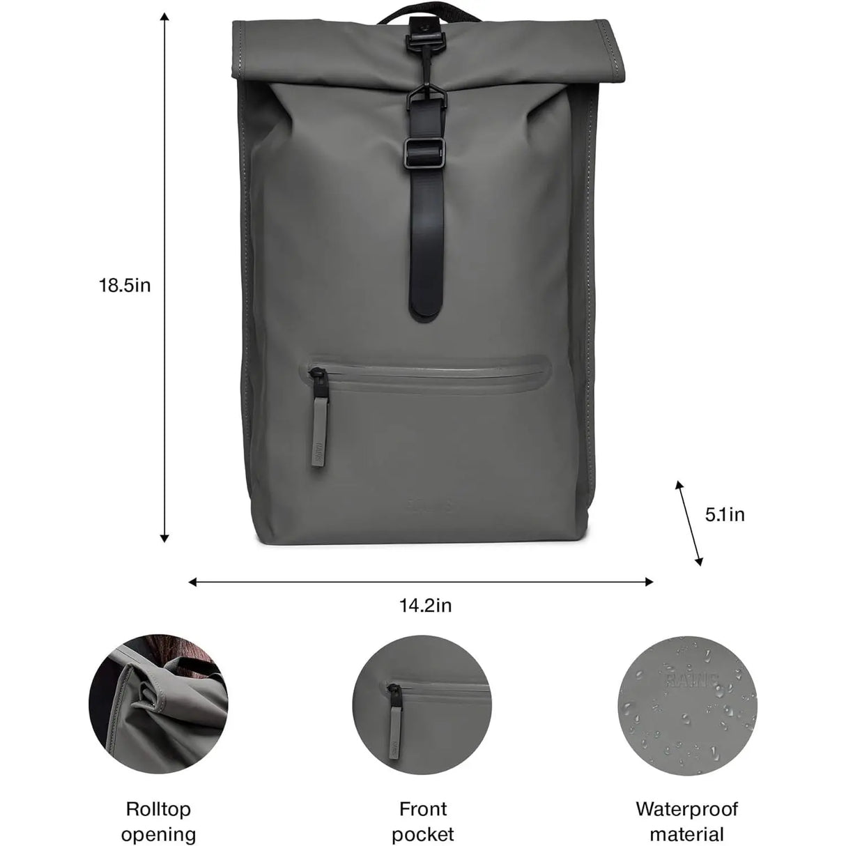 Zaino RAINS Unisex Grigio RAINS Angolo dello Sport