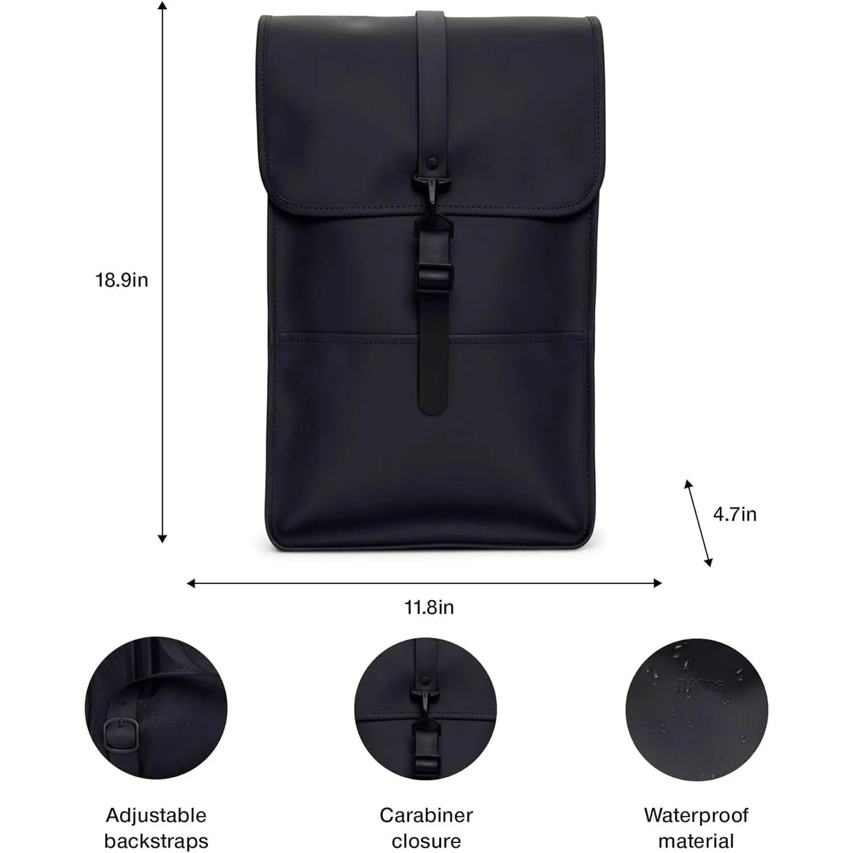 Zaino RAINS Unisex Nero RAINS  Angolo dello Sport