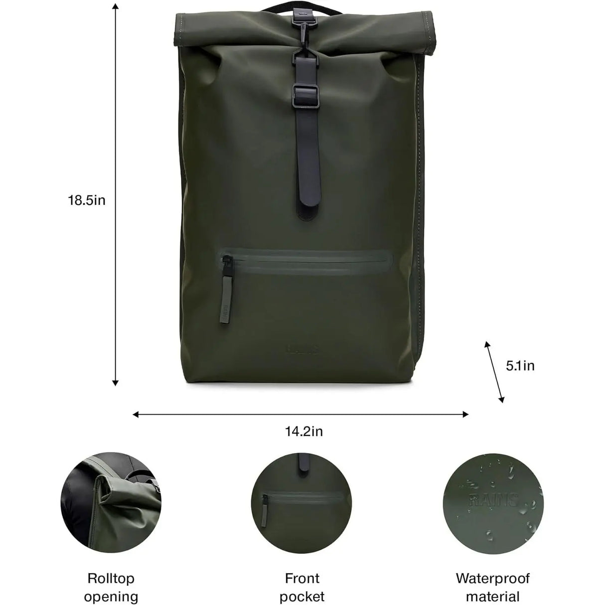 Zaino RAINS Unisex Verde RAINS Angolo dello Sport