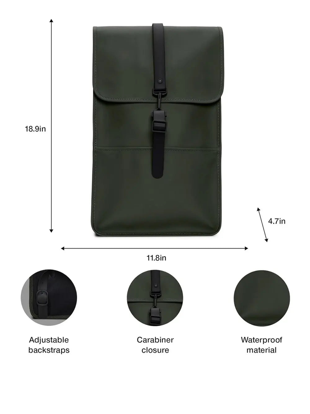 Zaino Rains Unisex Verde Rains  Angolo dello Sport