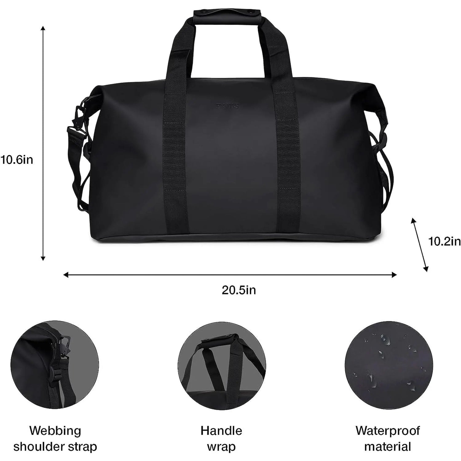 Borsa RAINS Unisex hilo weekend bag Nero