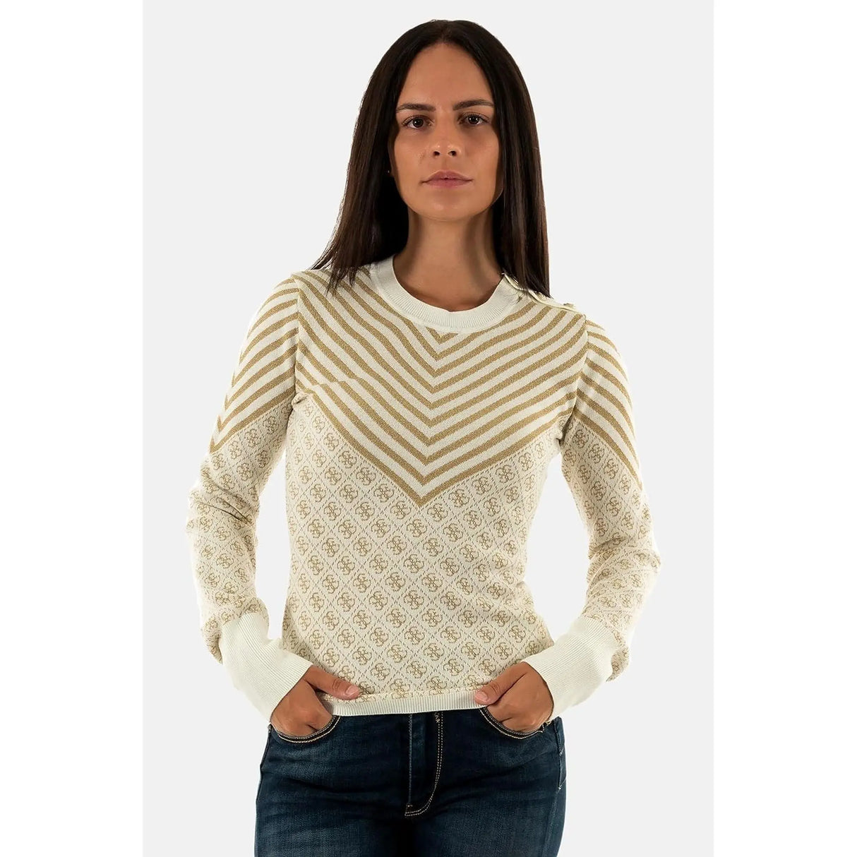 Felpa GUESS Donna LS RN RENEE Avorio