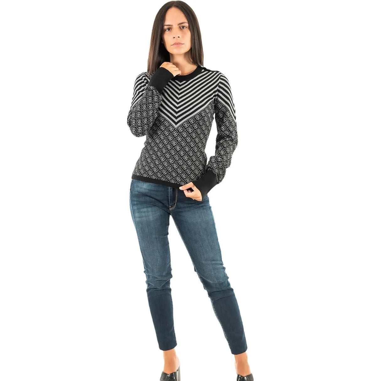 Felpa GUESS Donna LS RN RENEE Nero