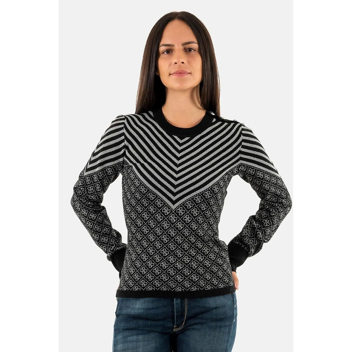 Felpa GUESS Donna LS RN RENEE Nero