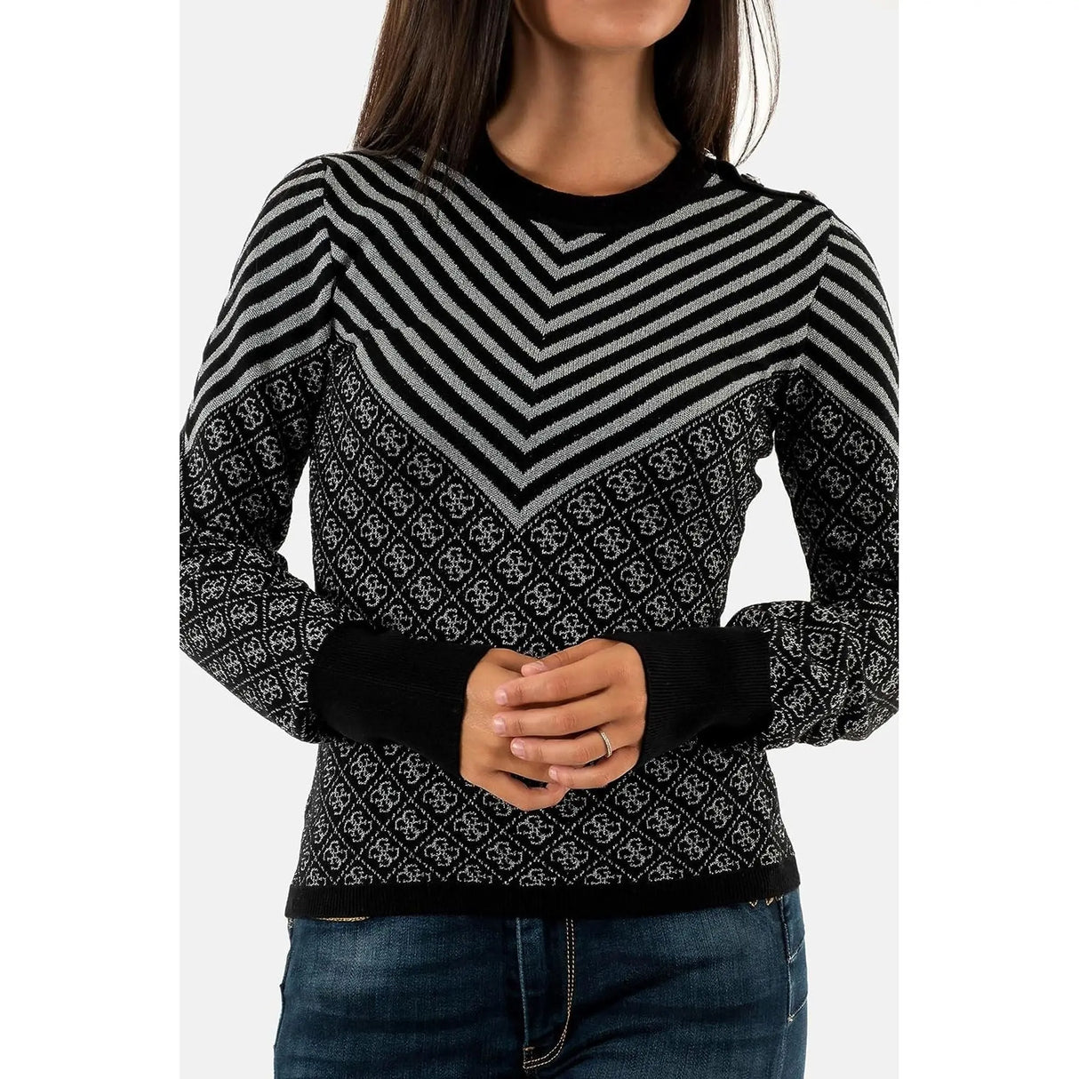 Felpa GUESS Donna LS RN RENEE Nero