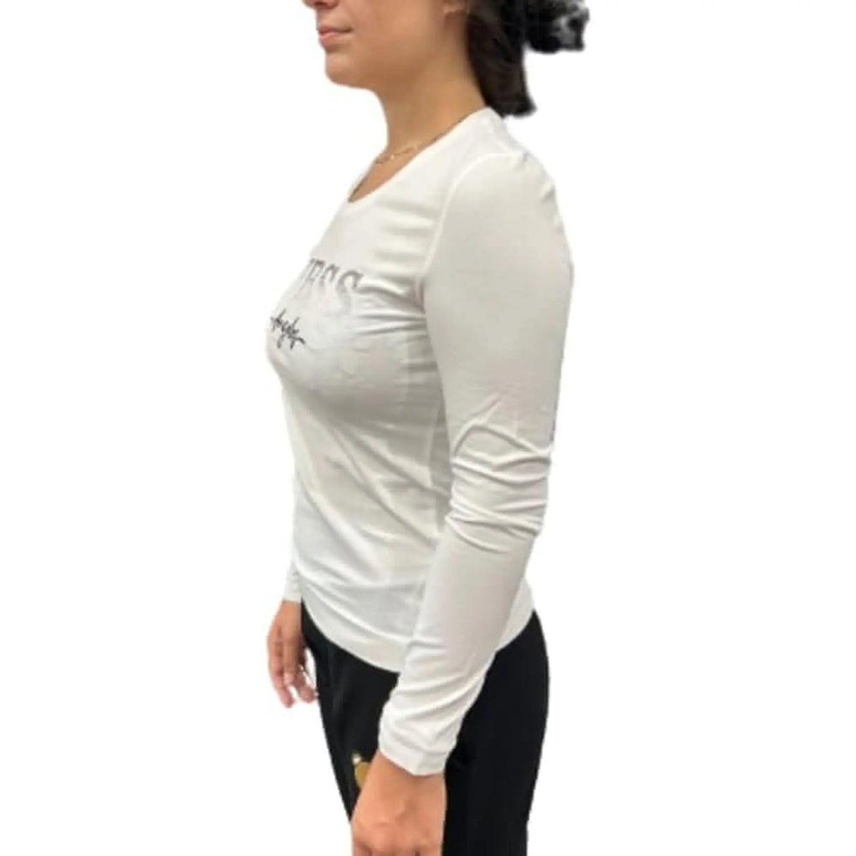 Pullover GUESS Donna LS VN LOGO MICRO STU Bianco