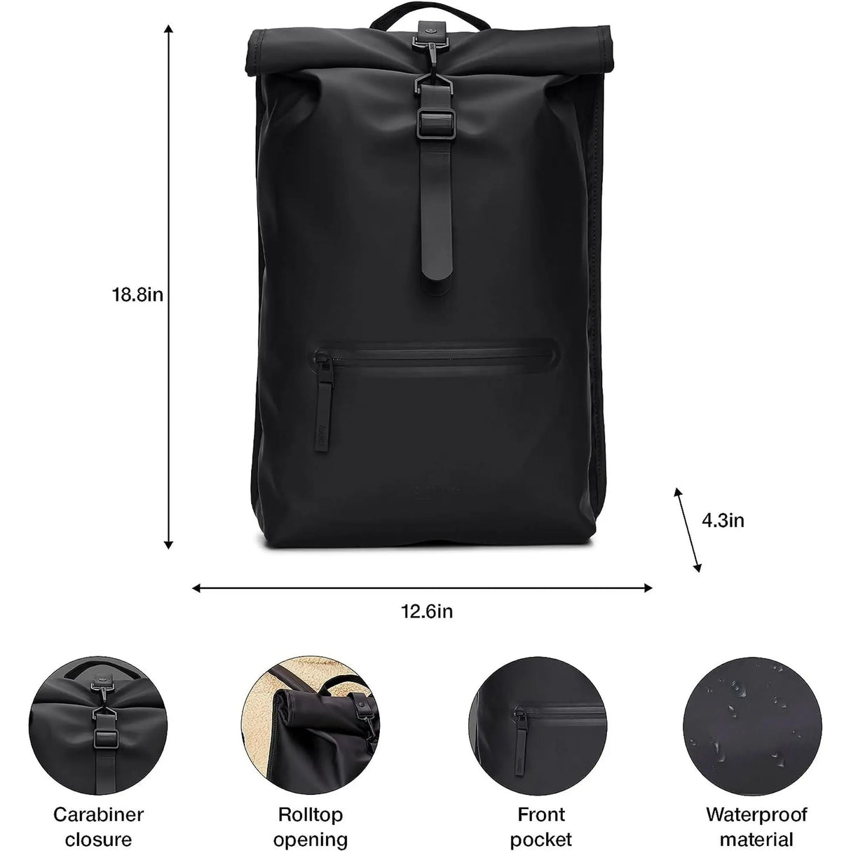 Zaino RAINS Unisex rootop rucksack Nero