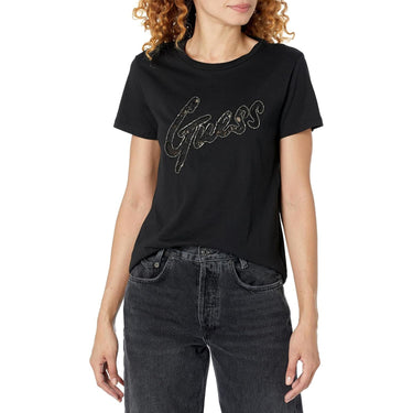 T-shirt GUESS Donna LACE LOGO EASY Nero