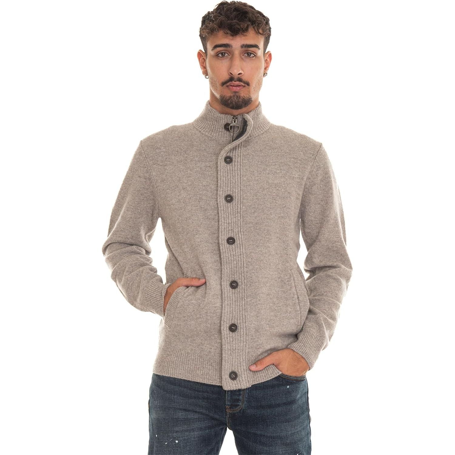 Pullover BARBOUR Uomo essential patch zip Beige