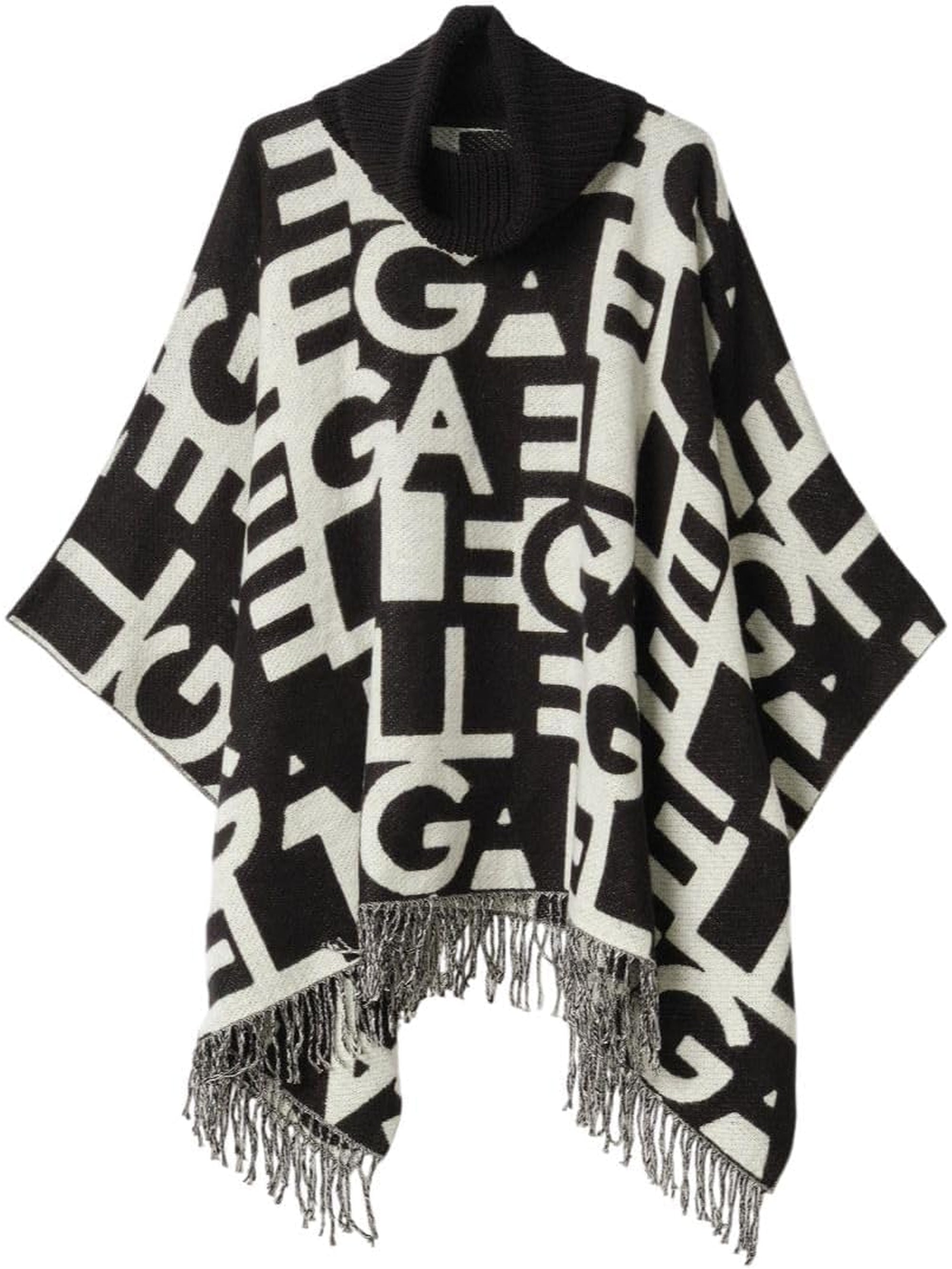 Poncho GAELLE Donna PANNO CON COLLO ALTO IN MAGLIERIA FANTASIA ALL OVE Bianco e Nero