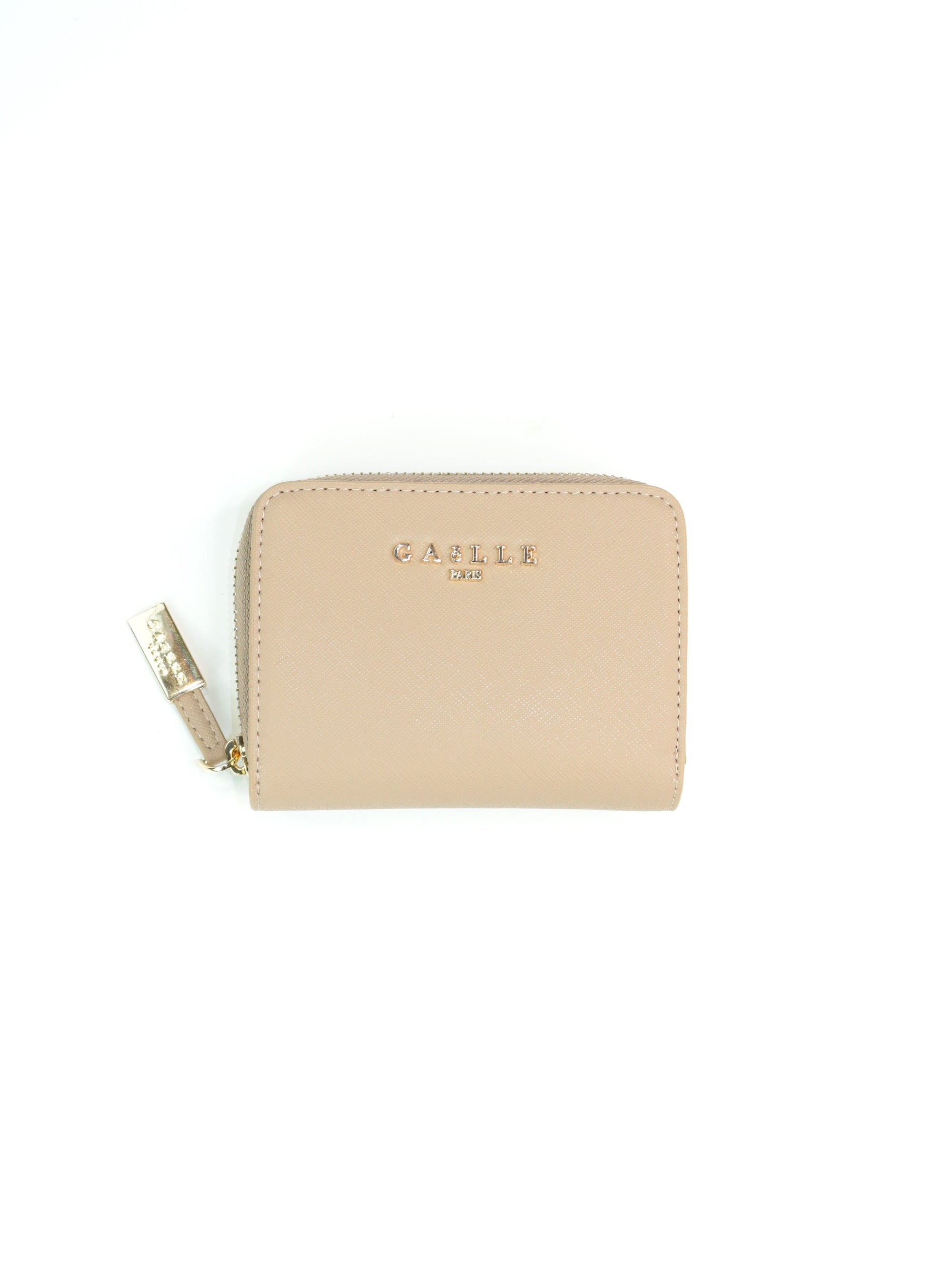 Portafoglio GAELLE Donna MINI ZIP AROUND IN ECOPELLE SAFFIANO E LOGO IN MET Beige