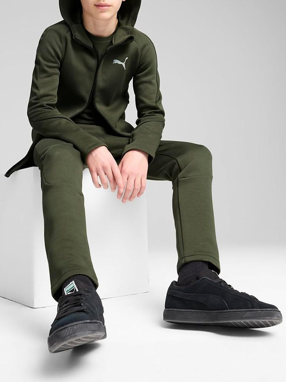 Felpa Puma Bambino Evostripe Fz Hoodie Dk Verde
