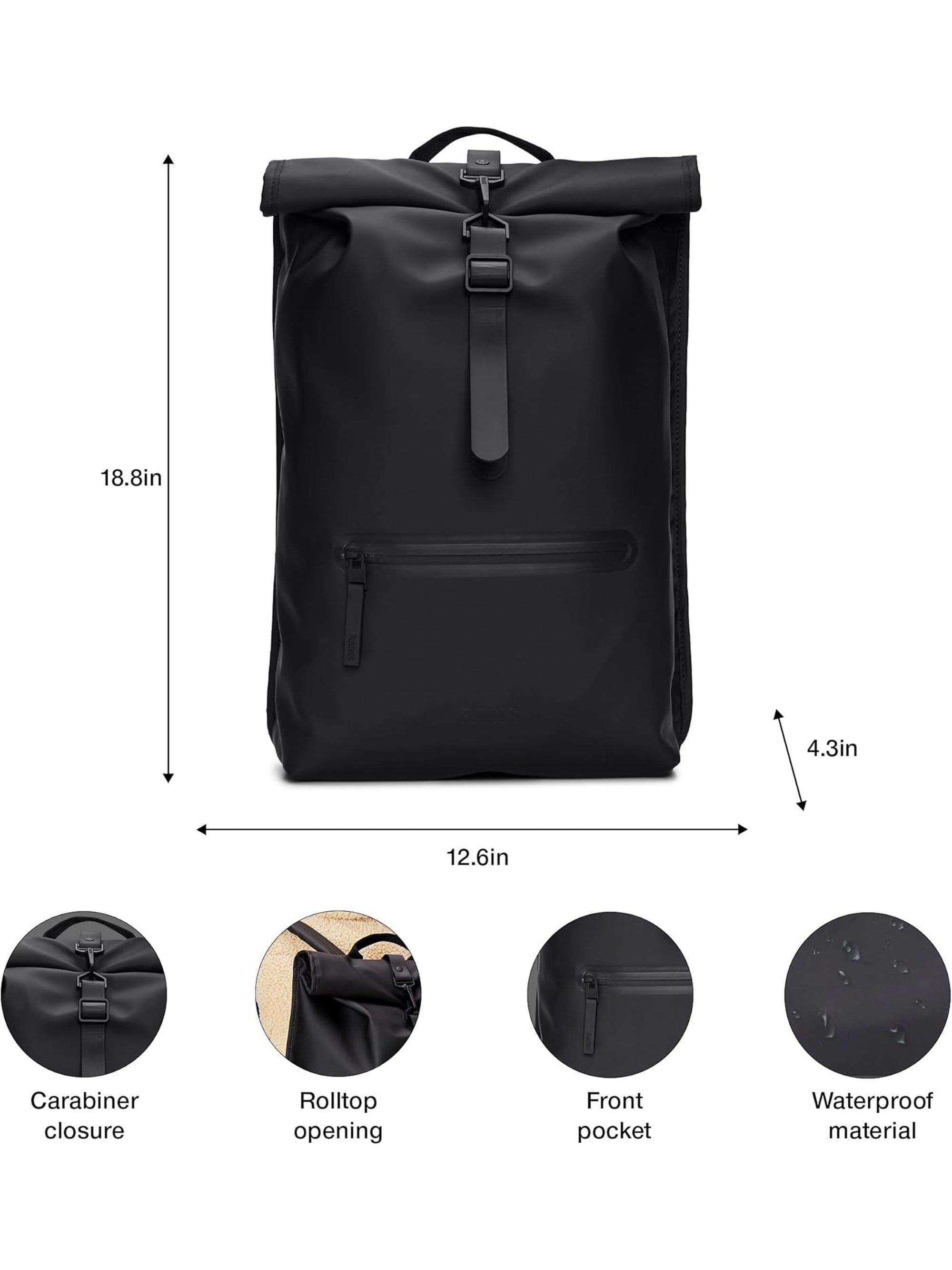 Zaino RAINS Unisex ROLLTOP RUCKSACK Nero