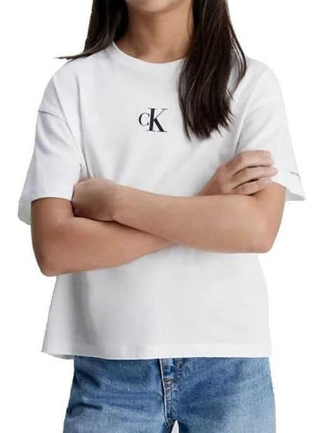 T-Shirt Ck Logo Boxy Calvin Klein Jr Bambina - Nero