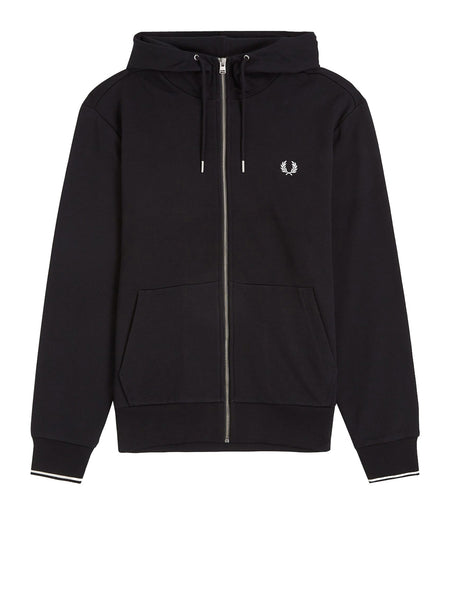 Felpa Fred Perry Hooded Zip Through Sweatshirt Uomo - Nero