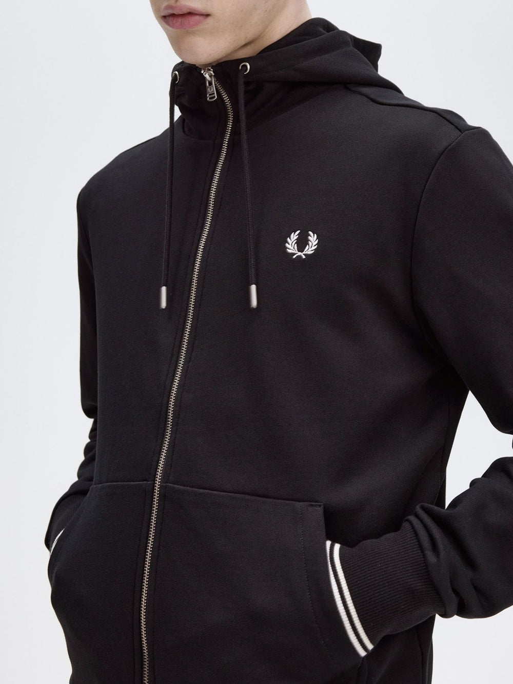 Felpa Fred Perry Hooded Zip Through Sweatshirt Uomo - Nero