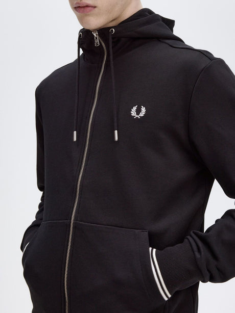 Felpa Fred Perry Hooded Zip Through Sweatshirt Uomo - Nero