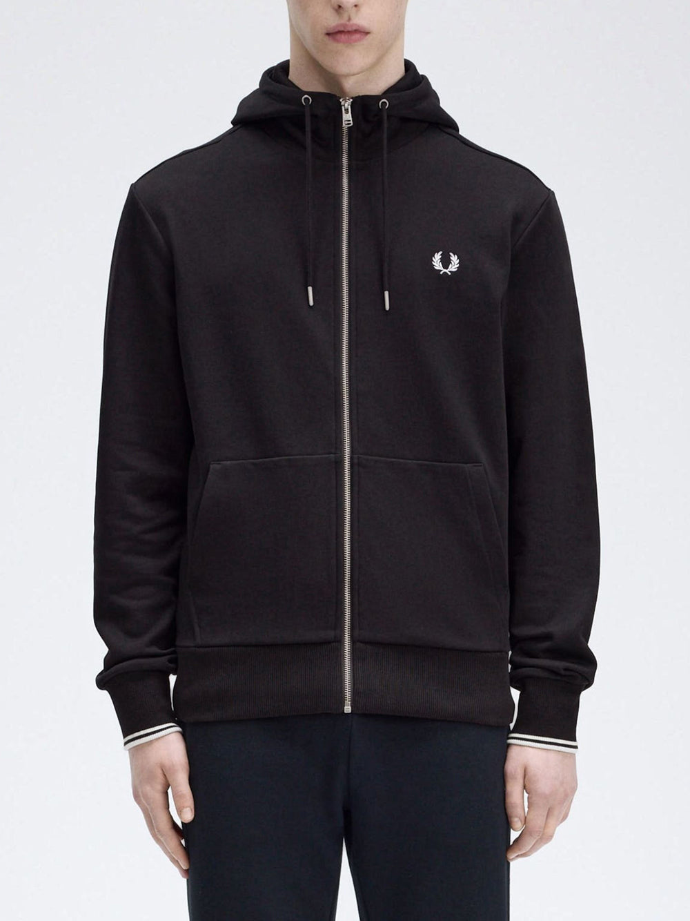 Felpa Fred Perry Hooded Zip Through Sweatshirt Uomo - Nero