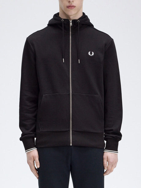 Felpa Fred Perry Hooded Zip Through Sweatshirt Uomo - Nero