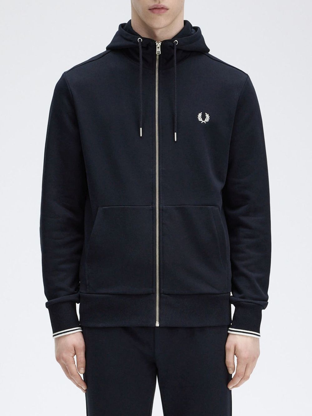Felpa Fred Perry Hooded Zip Through Uomo - Navy