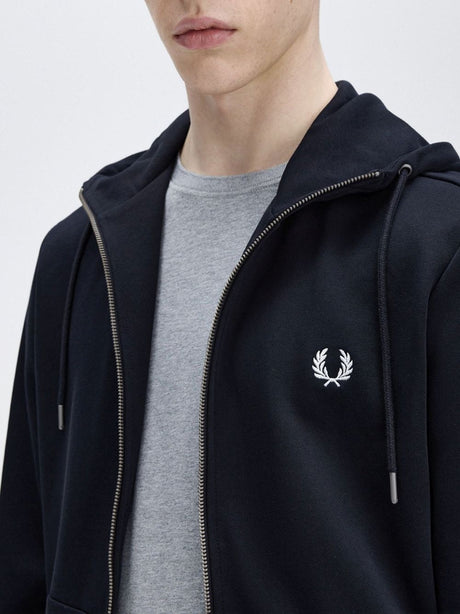 Felpa Fred Perry Hooded Zip Through Uomo - Navy