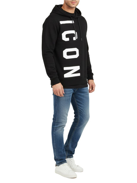 Felpa Icon CAPPUCCIO C/LOGO VERTICALE GRANDE Uomo - Nero