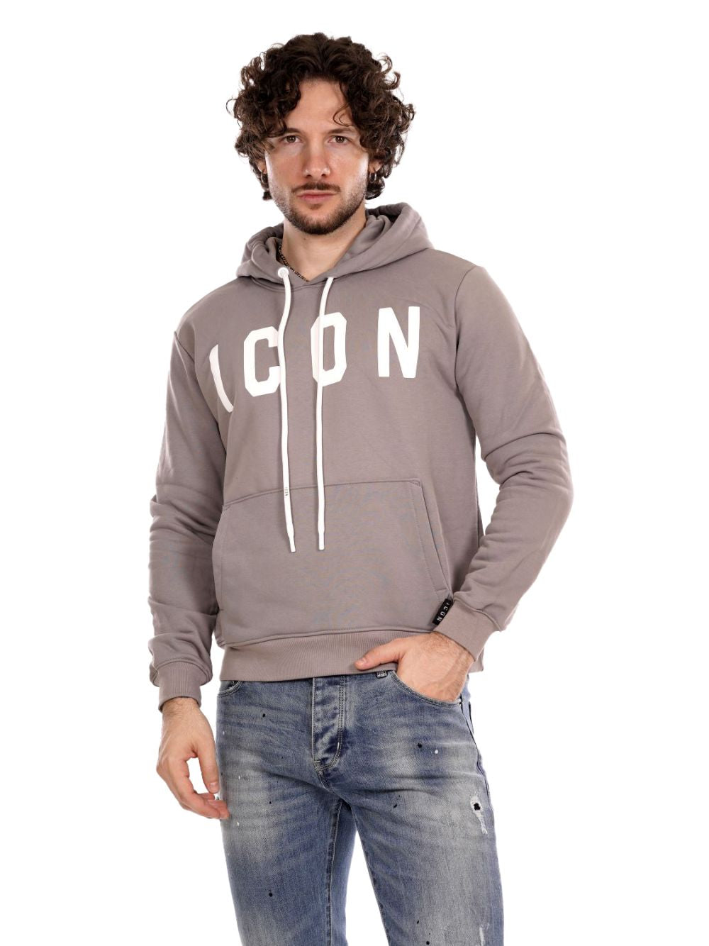 Felpa Icon CAPPUCCIO C/LOGO GRANDE Uomo - Grigio