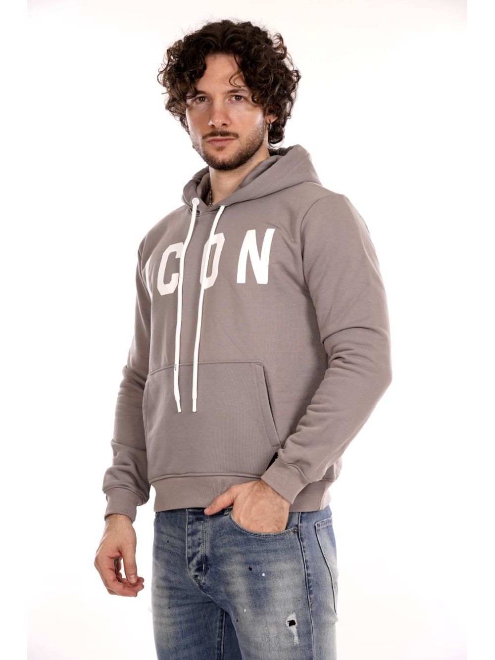 Felpa Icon CAPPUCCIO C/LOGO GRANDE Uomo - Grigio