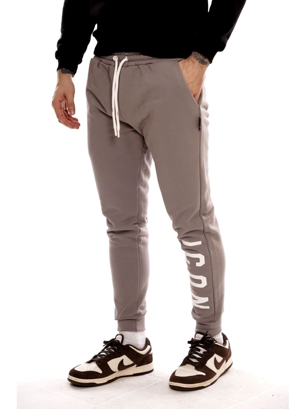 Pantalone Felpa Icon LOGO GRANDE SU GAMBA Uomo - Grigio