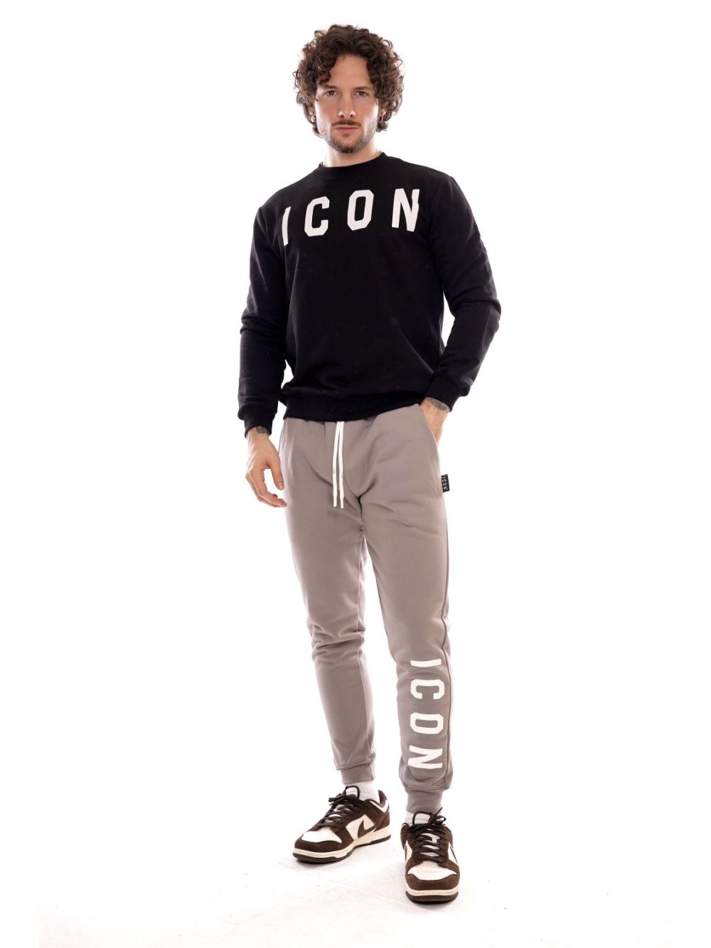 Pantalone Felpa Icon LOGO GRANDE SU GAMBA Uomo - Grigio