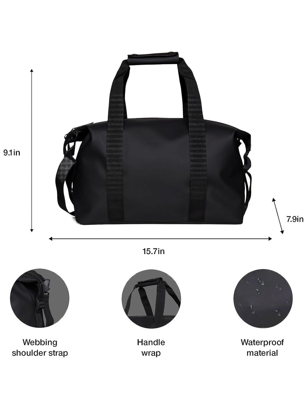 Borsone Rains Hilo Weekend Small Unisex - Nero