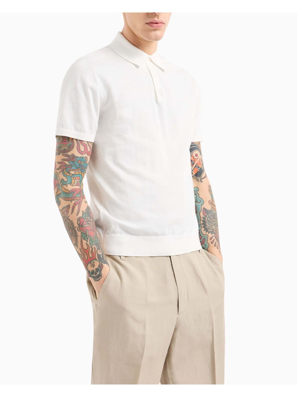 Polo Armani in piquet con dettagli a contrasto Uomo - Bianco