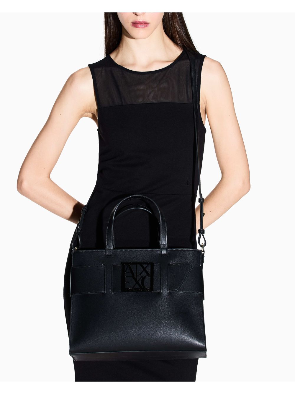 Borsa Armani con doppi manici e tracolla Donna - Nero