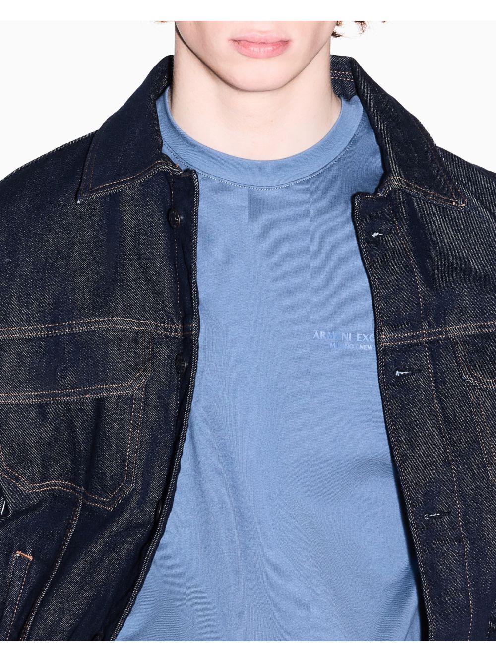 T-shirt Armani Regular Fit in Jersey di Cotone Uomo - Celeste