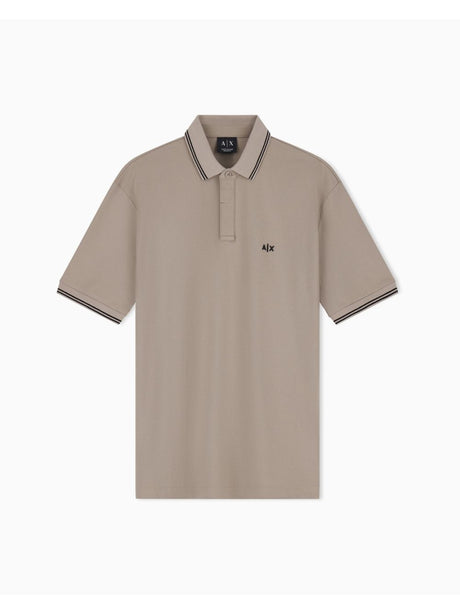 Polo Armani in Piquet Stretch con profili a contrasto Uomo - Marrone