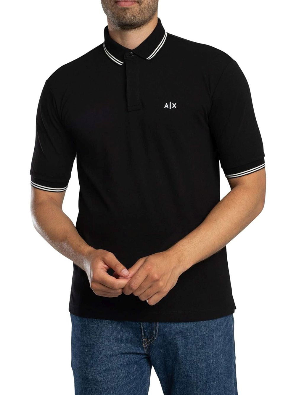 Polo Armani in Piquet Stretch con profili a contrasto Uomo - Nero