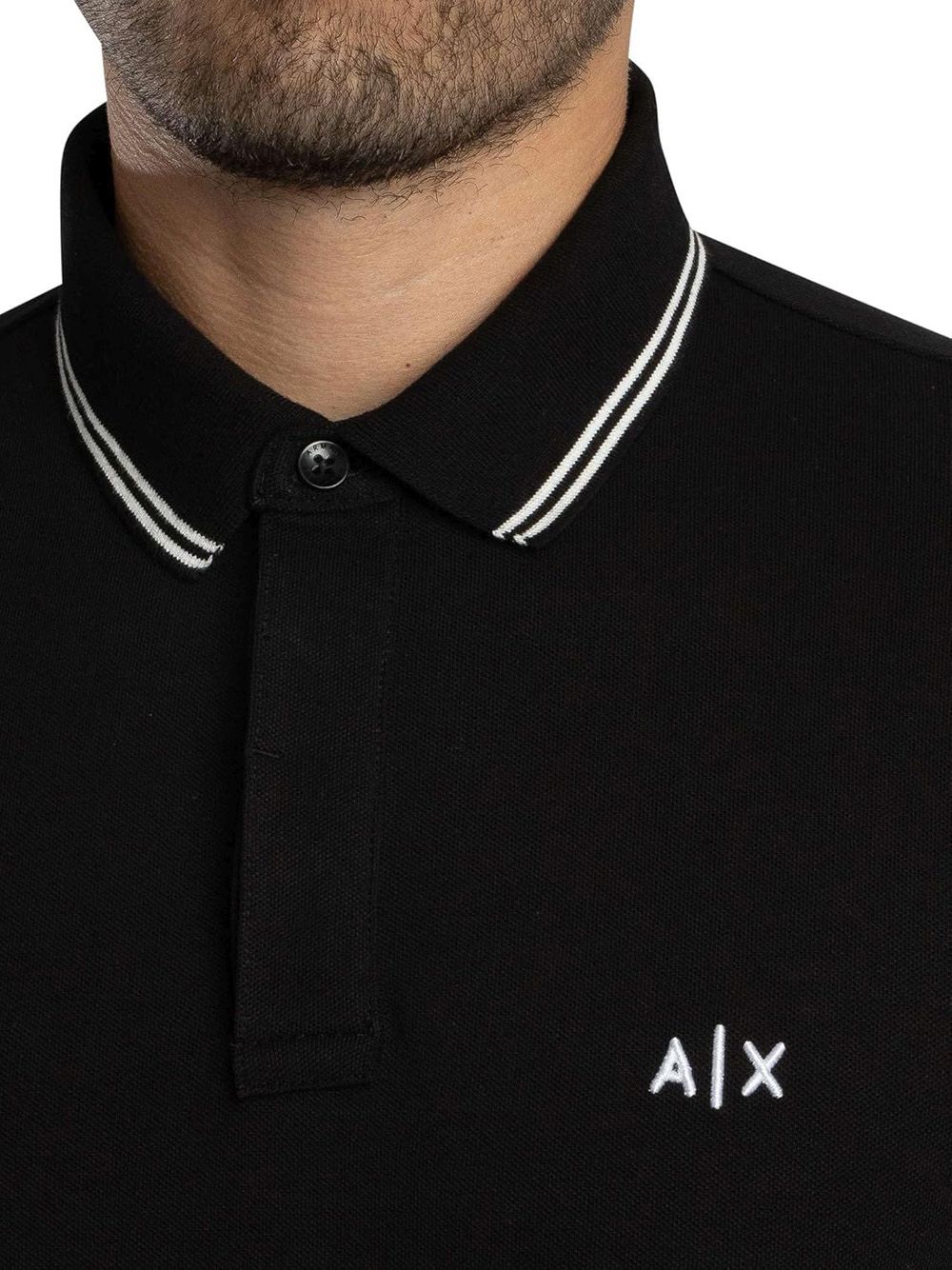 Polo Armani in Piquet Stretch con profili a contrasto Uomo - Nero